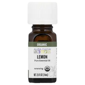Aura Cacia Pure Essential Oil, Organic Lemon, 0.25 fl oz (7.4 ml)