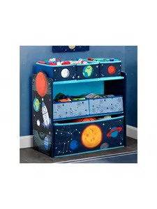 Space Multifunctional Storage Cabinet | Drawing Board + Magnetic Tile + 6 Storage Grids | Solid Wood Frame Fabric (Dark Blue Gray)
