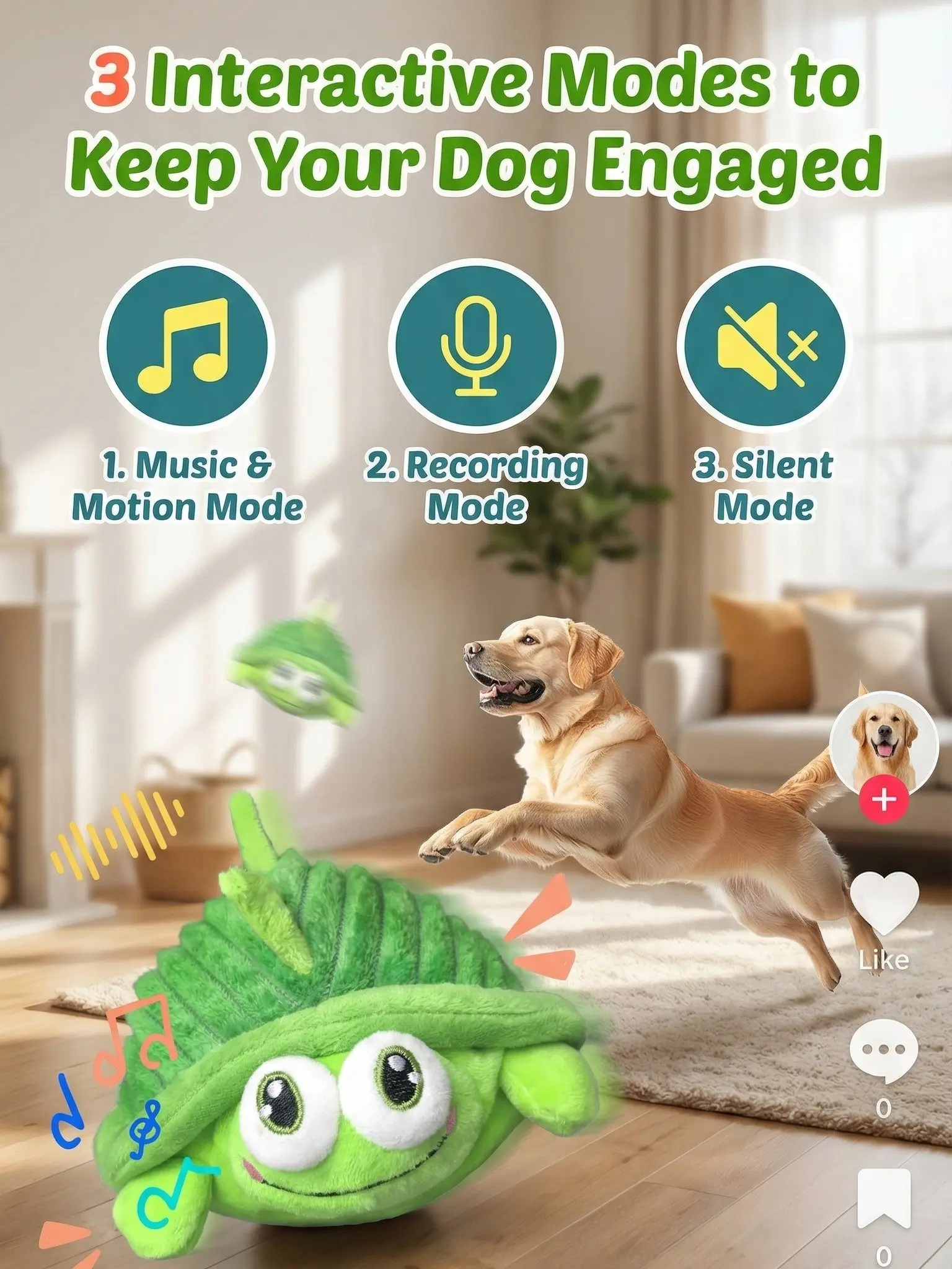 Interactive Dog Ball - Motion Activated Automatic Rolling Toy, USB Rechargeable No Batteries, Squeaky, Soft Fabric Kind to Gums, Washable Cover, Bounce to Zoomies, Durable Self-Play Boredom Relief for Small-Medium Dogs, Automatic Rolling Keeps Play Going,