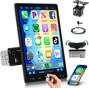 10.4 inch Single Din Car Stereo with Wireless Carplay Android Auto-2025 Upgraded 1080P IPS Detachable Touch Screen,5.2Bluetooth,12LED Backup Camera,FM Radio,USB/AUX,Mirror Link,SWC Vertical Touchscreen Steering Wheel Control