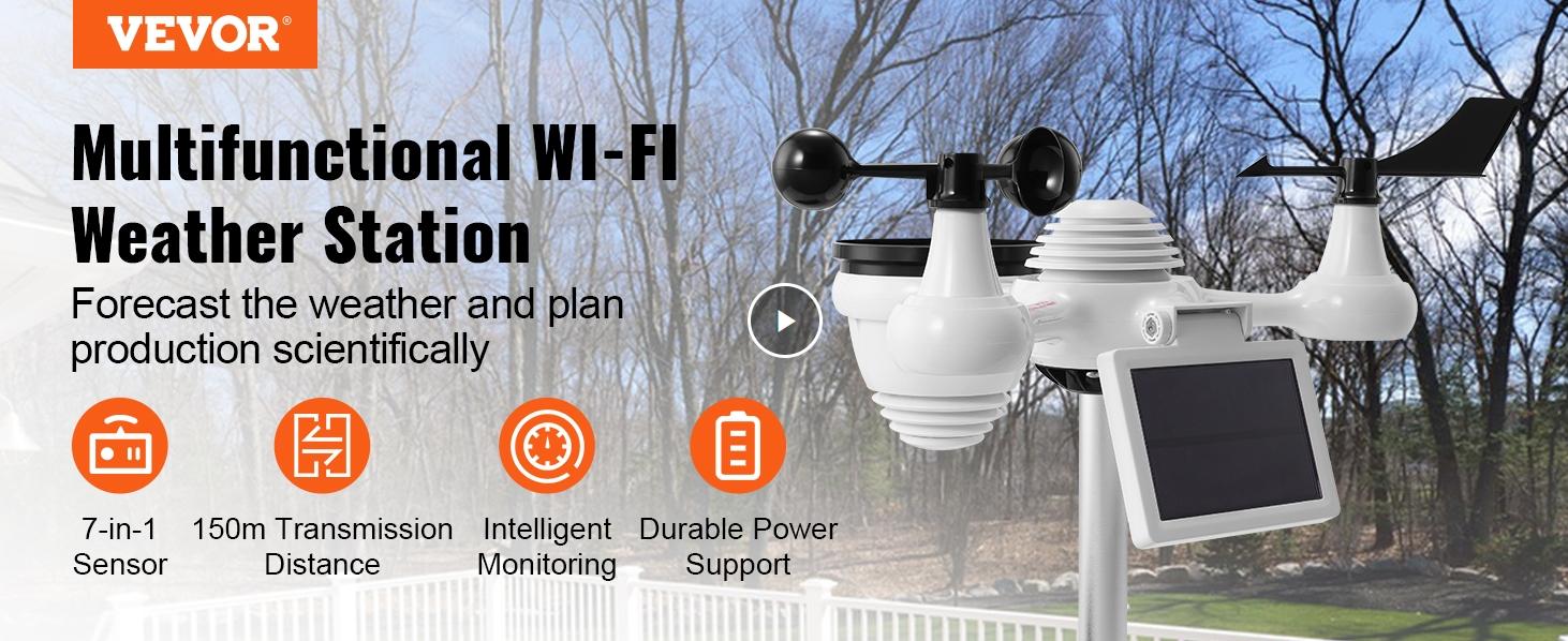 VEVOR 7-in-1 Wi-Fi Weather Station with 7.5 in Digital Display, Solar Wireless Outdoor Sensor, IPX6 Waterproof, Real-Time Data, Alarm Alerts for Temperature, Humidity, Wind Speed-Direction, Rain, Batteries, Indoor-Outdoor Use, Solar Wireless Thermometer, VEVOR 7-in-1 Wi-Fi Weather Station with 7.5 in Digital Display, Solar Wireless Outdoor Sensor, IPX6 Waterproof, Real-Time Data, Alarm Alerts for Temperature, Humidity, Wind Speed-Direction, Rain, Batteries, Indoor-Outdoor Use, Solar Wireless Thermometer,