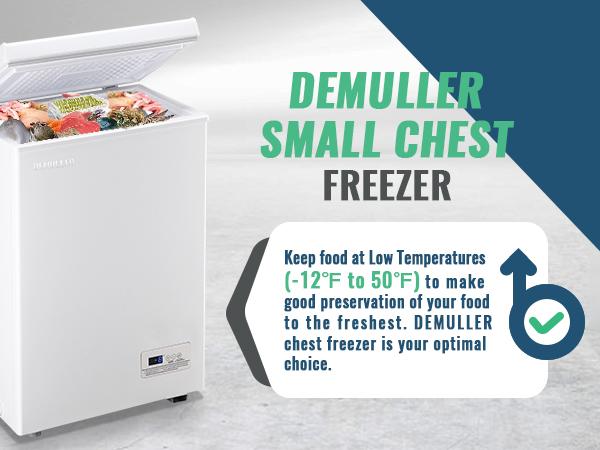 DEMULLER Chest Freezer Small Deep Freezer Top Open Door Mini Freezer with Electronic Control Compact Freezer for Homes Garages Basements White