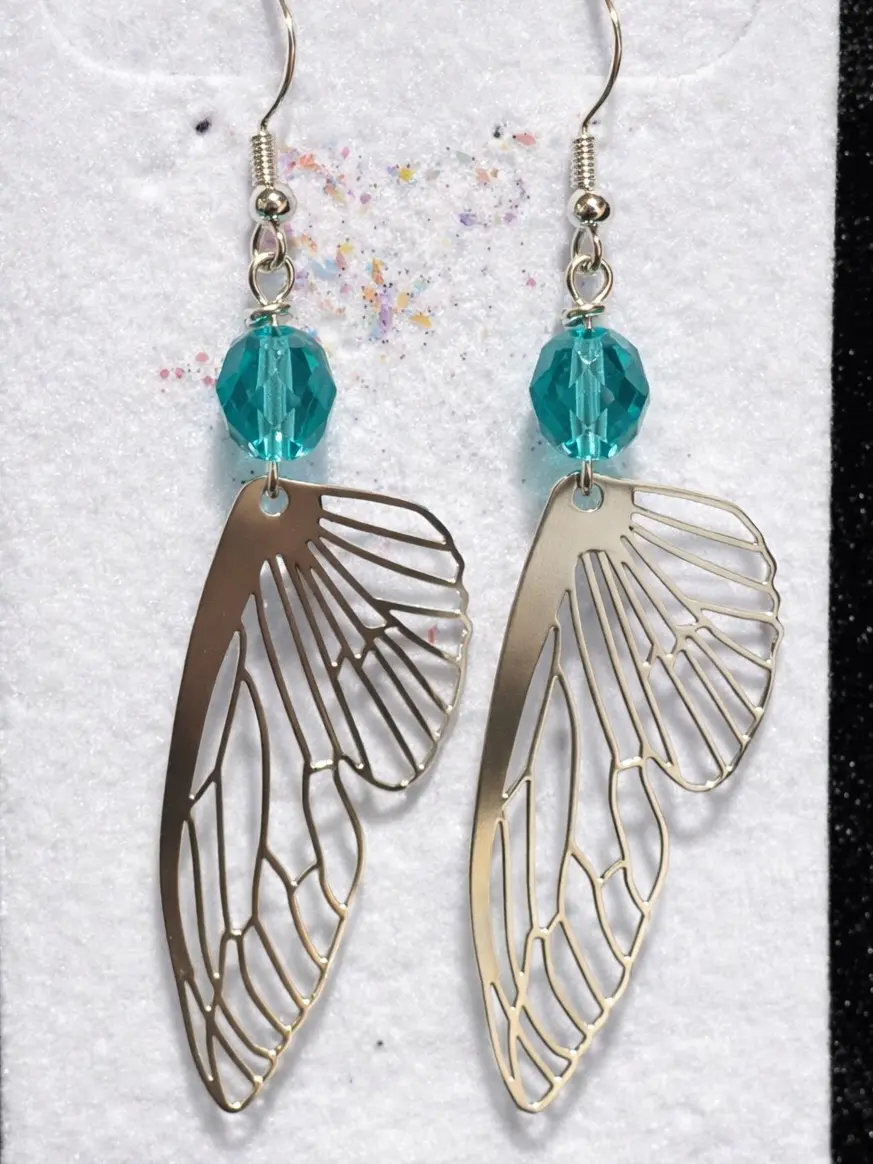 Teal Glass Butterfly Earrings