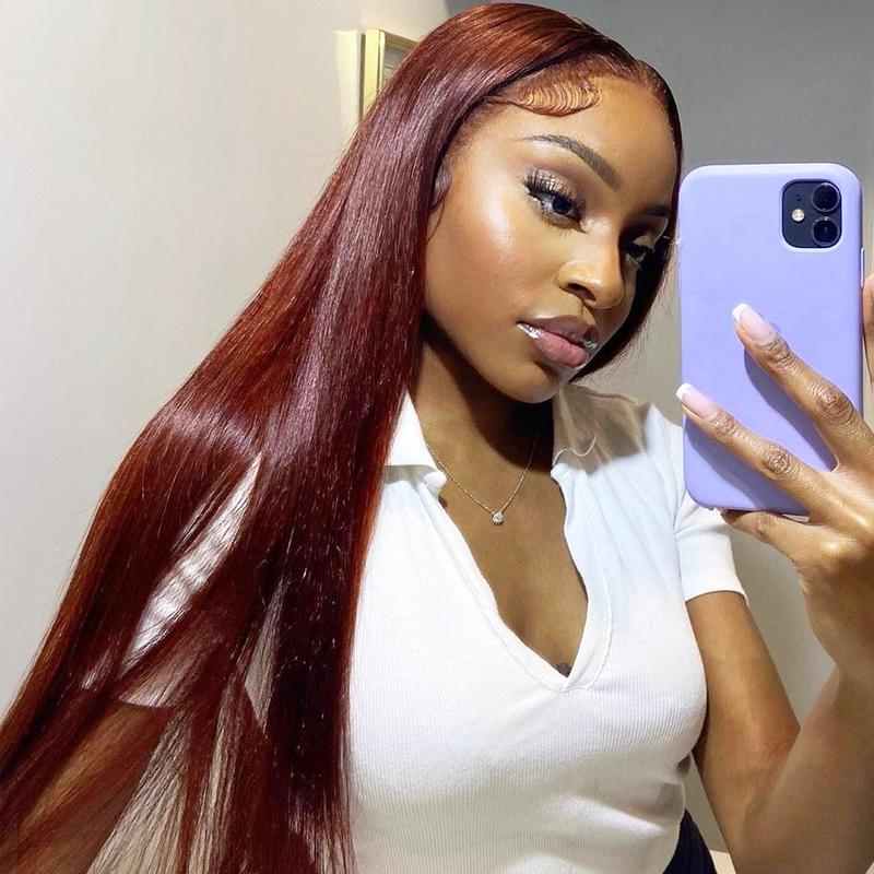 FORGIRL FOREVER #33 Reddish Brown Wig Pre Plucked 13x4 Straight Lace Front Wig For Women Silk Straight Human Hair Lace Frontal Wigs