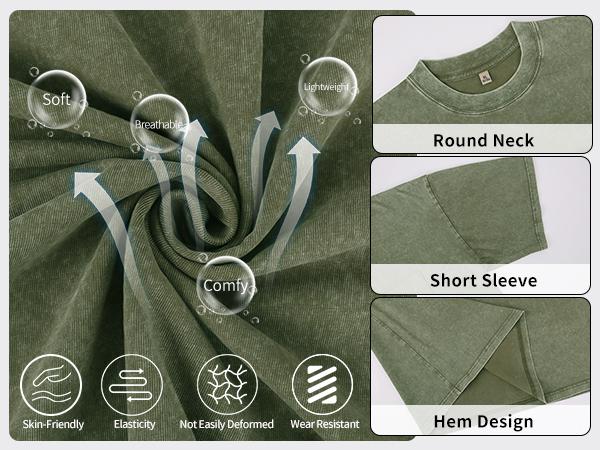 ARSSM 3 Pack Acid Wash Unisex Oversized Cotton T-Shirt Crew Neck Half Short Sleeve Summer Top Casual Loose Fit Solid Streetwear Comfortable Tees Basic Womenswear Shortsleeve Tshirt