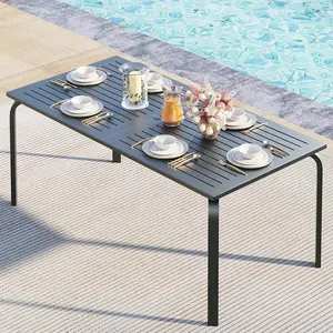 Gaomon 71" Modern Outdoor Dining Table - Marine-Grade Aluminum, Weatherproof, Rust-Proof Finish, Scratch-Resistant Gray, Umbrella Hole for Backyards, Poolside