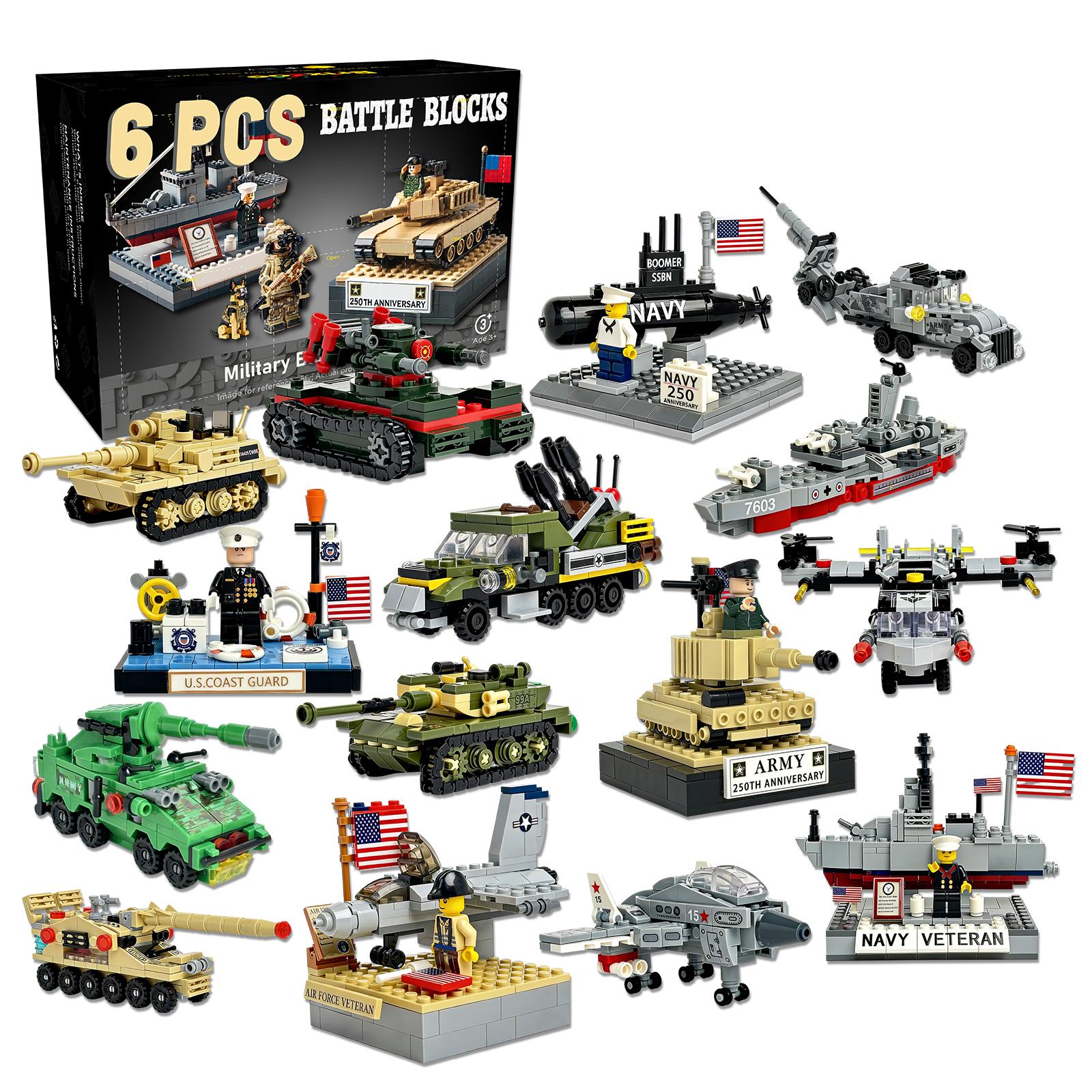 Military Building Blocks Blind Box - 6 Random Army Model Kits Building Sets, Inspired by WW2 Army Toys, Create 6 Sets of Military Models, Great Building Toy Gift for Boys Kids Ages 6+ & Adults