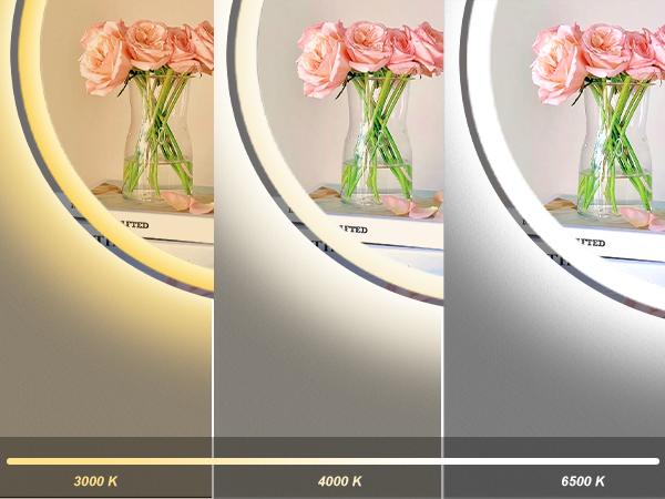 【Valentine's Day Gifts】Round LED Bathroom Mirror with Lights, Circle Vanity Mirror with Anti-Fog, Dimmable, 3-Color Light, Memory Function, Tempered Glass