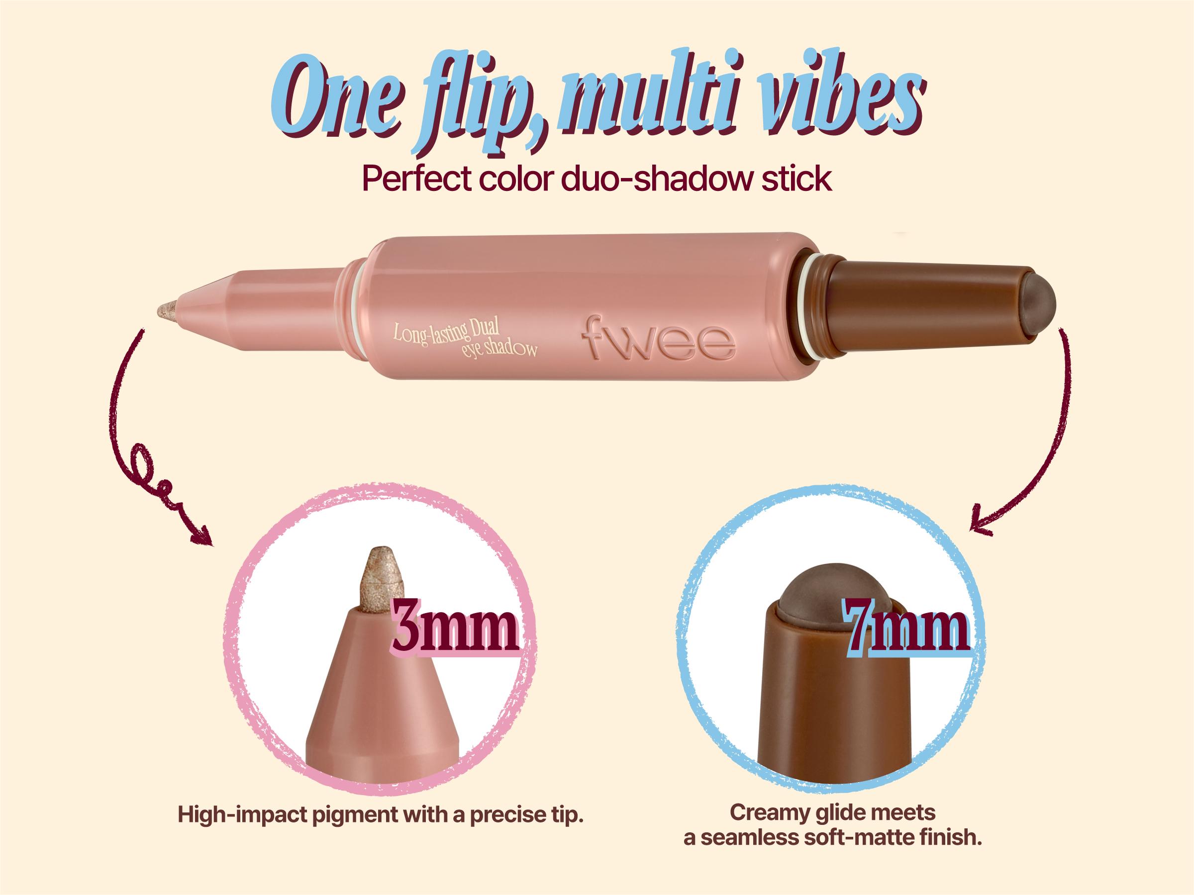 fwee Long-Lasting Dual Coloring Stick Eye Shadow, DeepFocus | Multi-Use Eye Makeup | All-in-one dual shadow | Powdery finish, Matte shadow, Shimmer | 1.2g