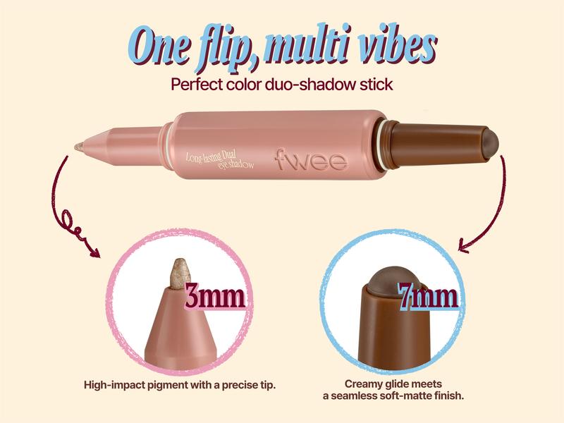 fwee Long-Lasting Dual Coloring Stick Eye Shadow, DeepFocus | Multi-Use Eye Makeup | All-in-one dual shadow | Powdery finish, Matte shadow, Shimmer | 1.2g