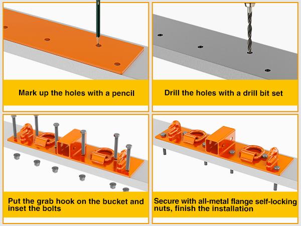 Nilight 3/8" Tractor Bucket Grab Hooks with 1/2" Tie Down Ring and 2" Receiver Grade 70 Forged Steel Bolt-On for John Deere Compact Tractor Bucket RV UTV Truck Max 4700LBS, Orange Open Pipes Parts Vehicle Tires Titanium Exhaust
