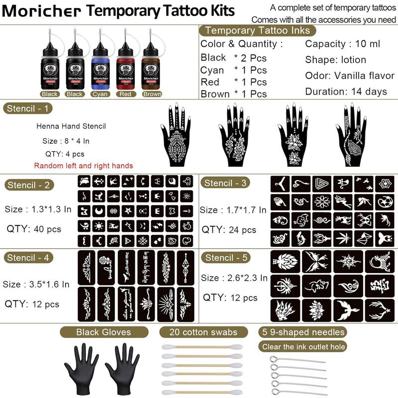 Easter Gift-Temporary Tattoo Kit – 5 Inks & 102 Stencils, Mandala & DIY Art Painting for Women, Men & Kids, Semi-Permanent Party Gift