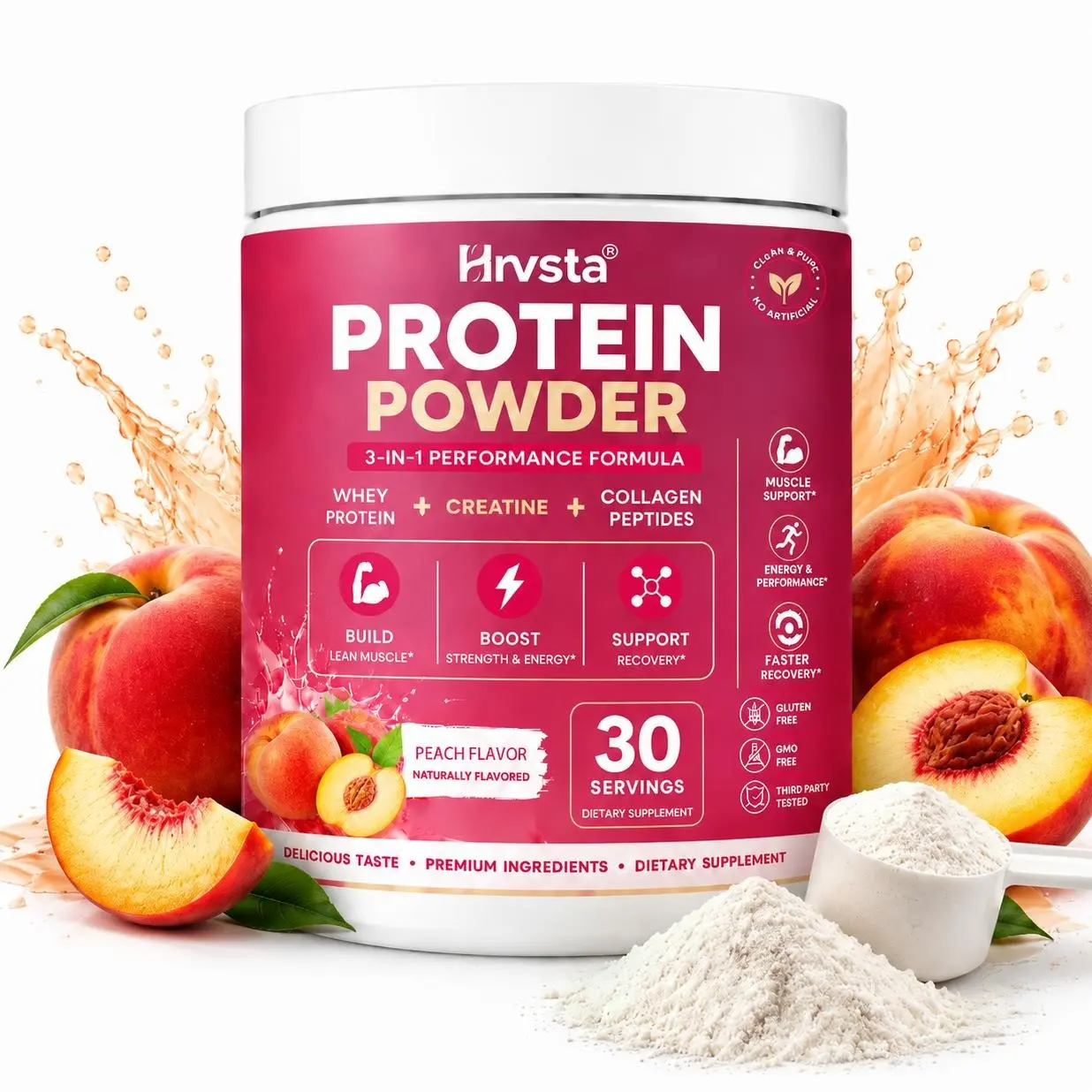 3-in-1 Whey Protein Powder | With Creatine Monohydrate & Collagen | Pure Protein Source | Supports Muscle & Energy | Strawberry & Peach Flavors | Suitable for Men & Women