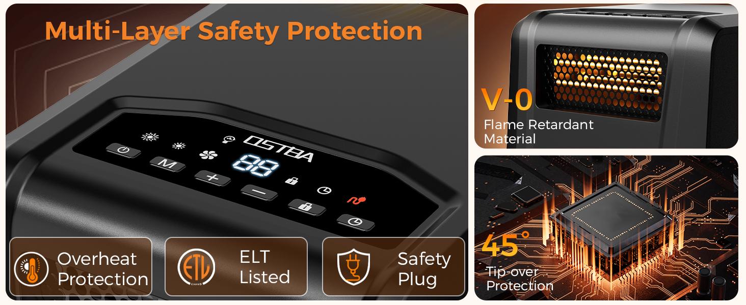 OSTBA 6-Element Infrared Cabinet Heater, 1500W Space Heater for Indoor Use, Box Heater with Thermostat 41–95°F, ECO Mode, Remote, 12H Timer, Tip-Over & Overheat Protection Portable Ceramic