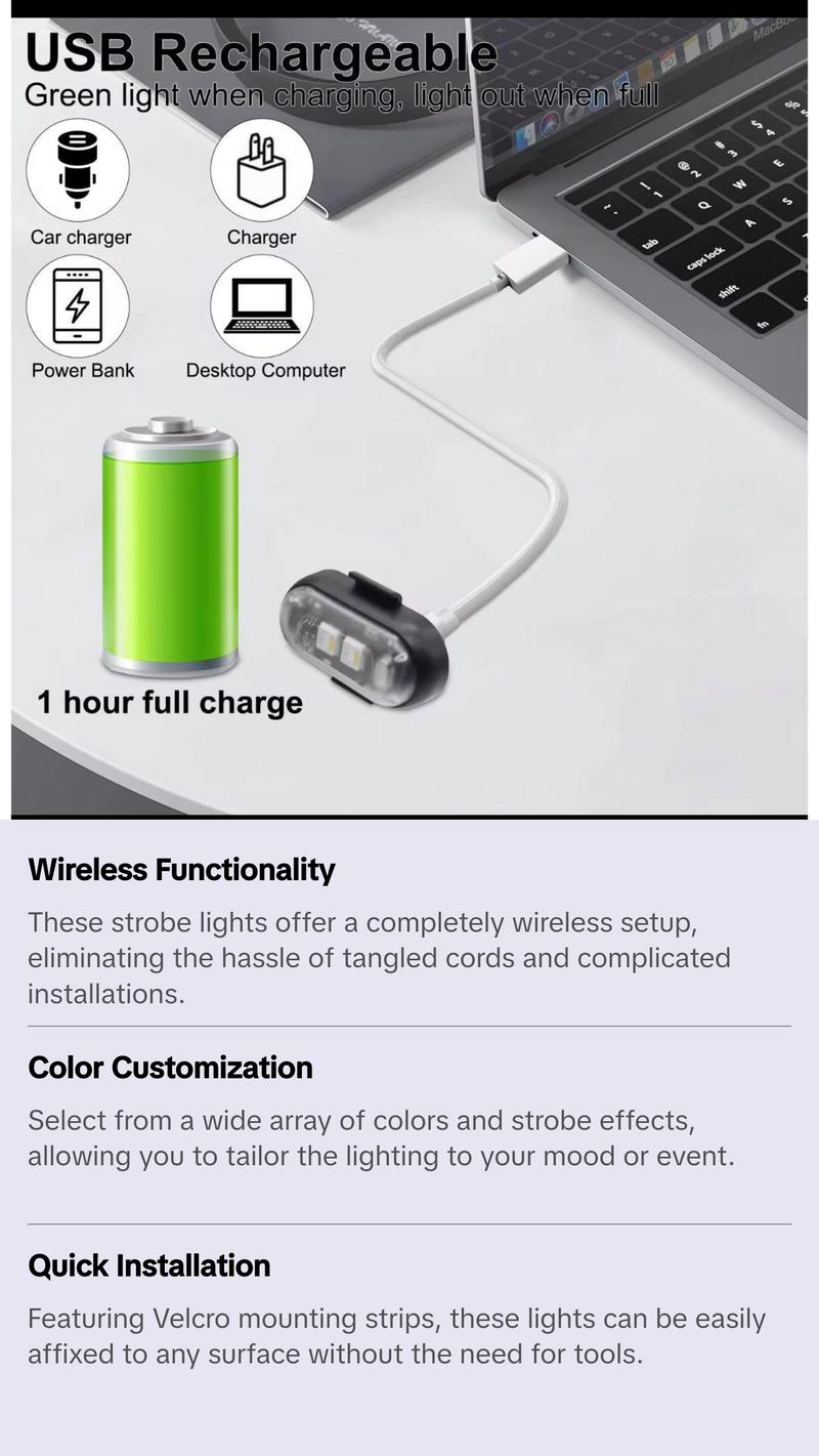 4-Pack Wireless RGB Strobe Lights – Rechargeable, Color-Changing & Velcro-Mountable