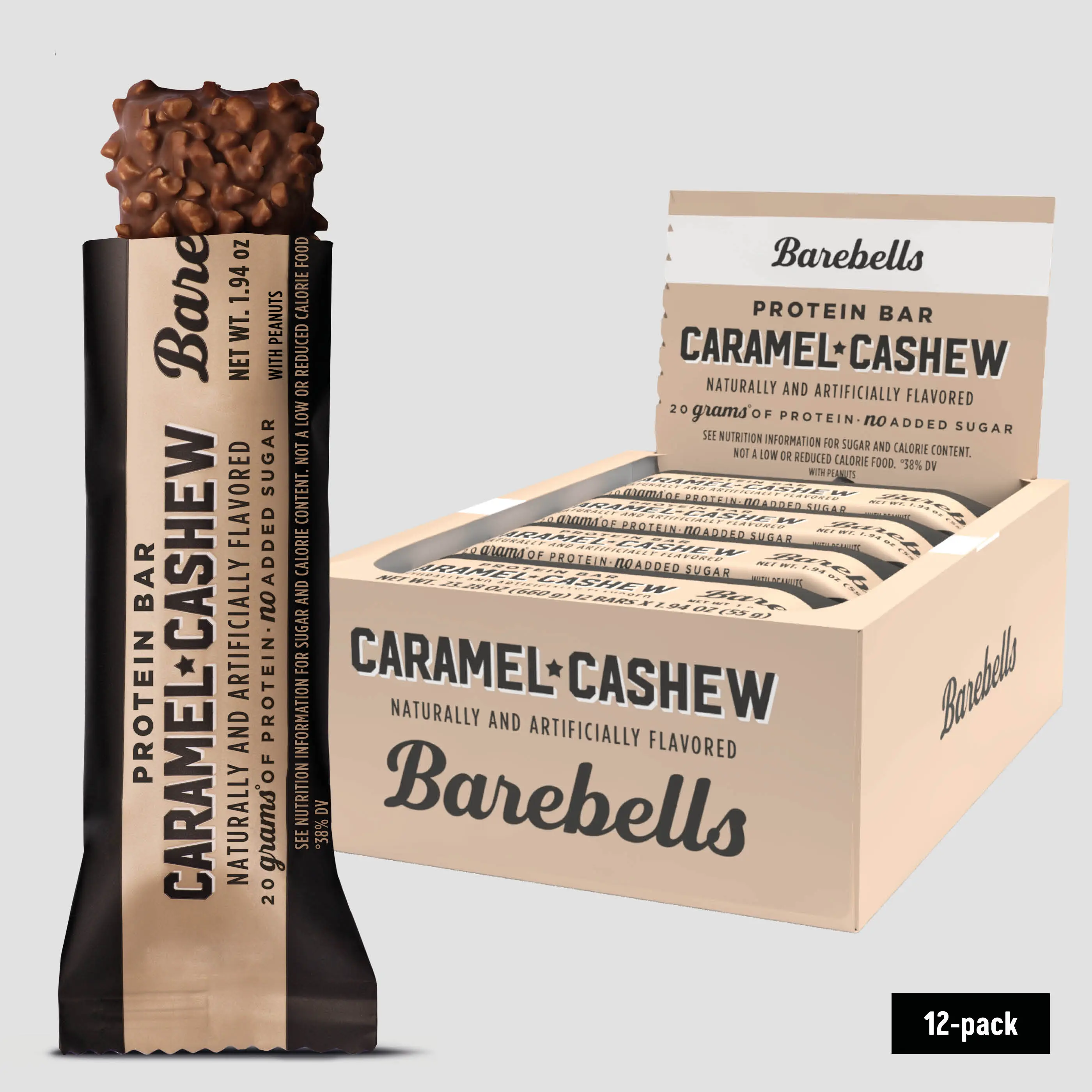 Barebells Protein Bars Caramel Cashew - 20g High Protein Treats - Chocolate Nutrition Bar with 1g Total Sugars - On-The-Go Breakfast or Post-Workout Snack