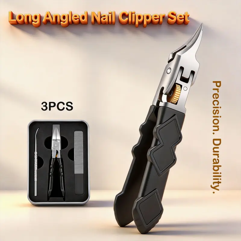 Zivoy Anti-slip Black Grip with Slide Lock Clasp Set, Includes Nail Pick and Buffing File. Suitable for Thick Toenails, Heavy-duty Nail Clippers, Stainless Steel Toenail Clippers, Ideal for the Elderly, Men and Women for Nail and Foot Care.