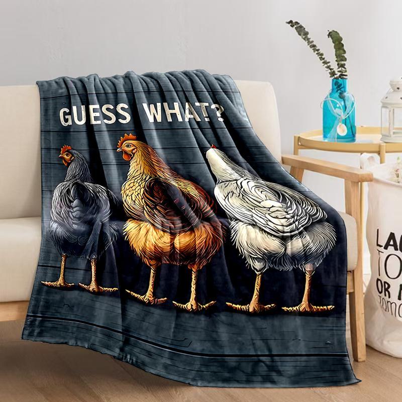 1pc Contemporary Reversible Flannel Fleece Throw Blanket - Cartoon Chicken Backside Guessing Game Print, Digital Print, All-Season Cozy Office Nap & Home Blanket, Gift for Family and Friends