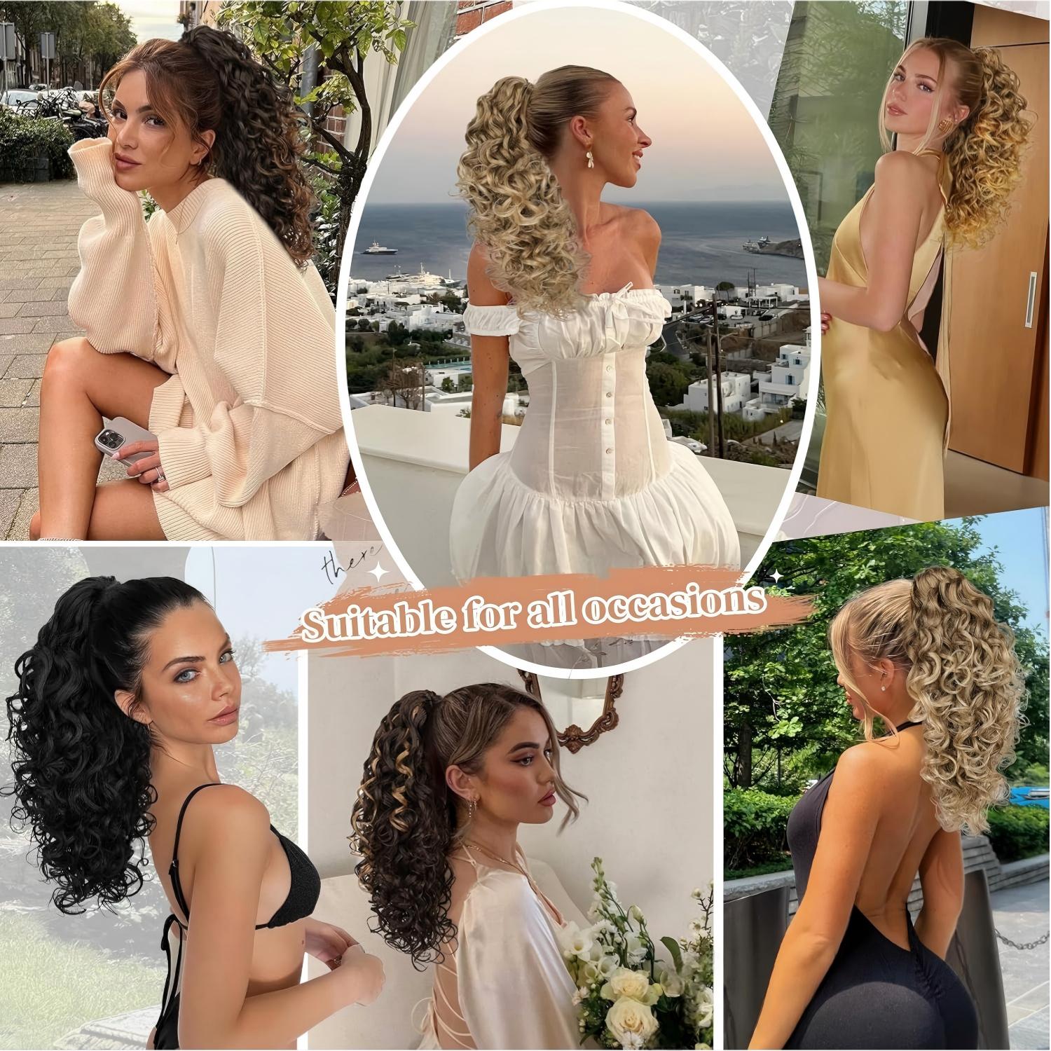 Ponytail Extension Claw Clip Curly Ponytail Hair Extensions 20inch Long Wavy Ponytail Natural Soft Pony Tail Hairpiece for Women-Dark Brown