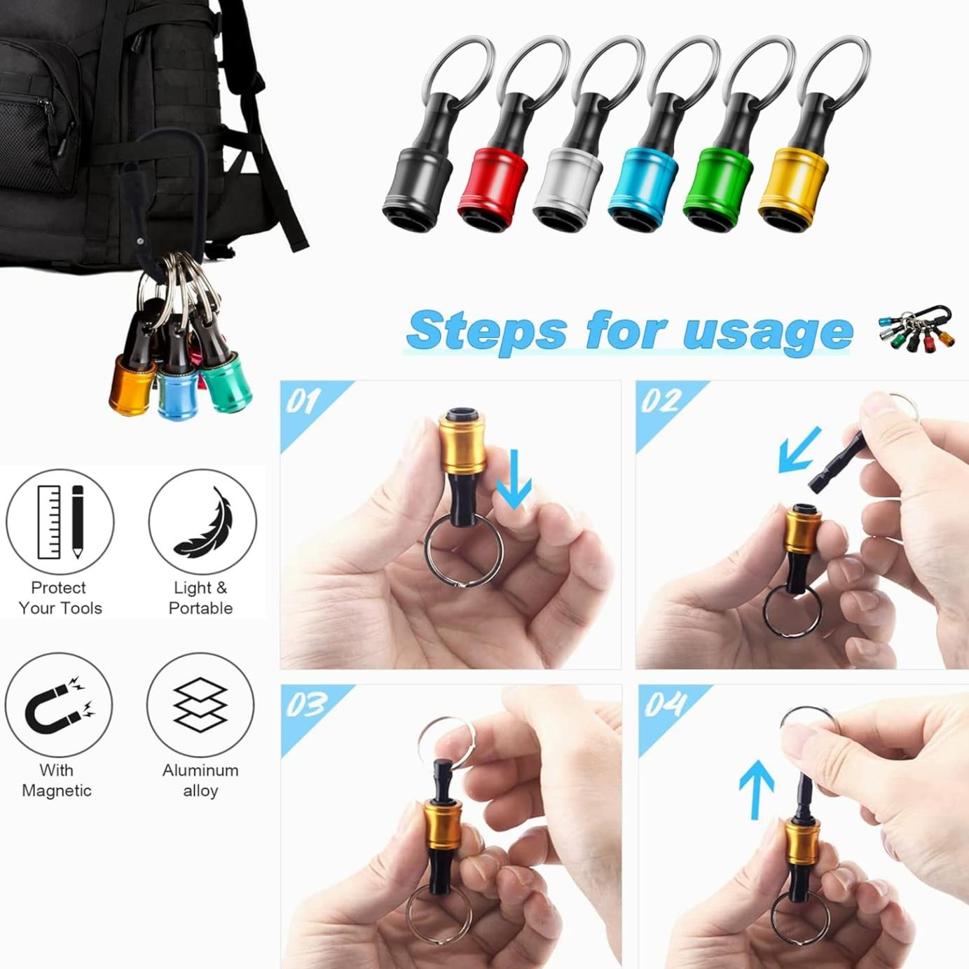 6 PCS Bit Holders 1/4 Socket, Hex Shank Screwdriver Bit Holder for Impact Driver Drill Bit Keychain Extension Bar Quick Release Easy Change, Screwdriver Bit Holders for Tools & Home Improvement Gift