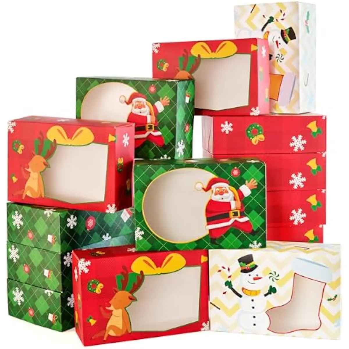 24PCS Christmas Cookie Boxes for Gift Giving, 8.75" x 5.75" x 2.75" Xmas Holiday Bakery Treat Boxes with Window, Kraft Cookie Tin Containers Box for Baked Goods, Cupcake, Pastry, Candy, Doughnut