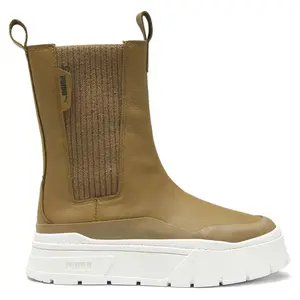 PUMA Womens Mayze Stack Round Toe Platform Chelsea Pull On Casual Boots Ankle Low Heel 1-2" - Brown