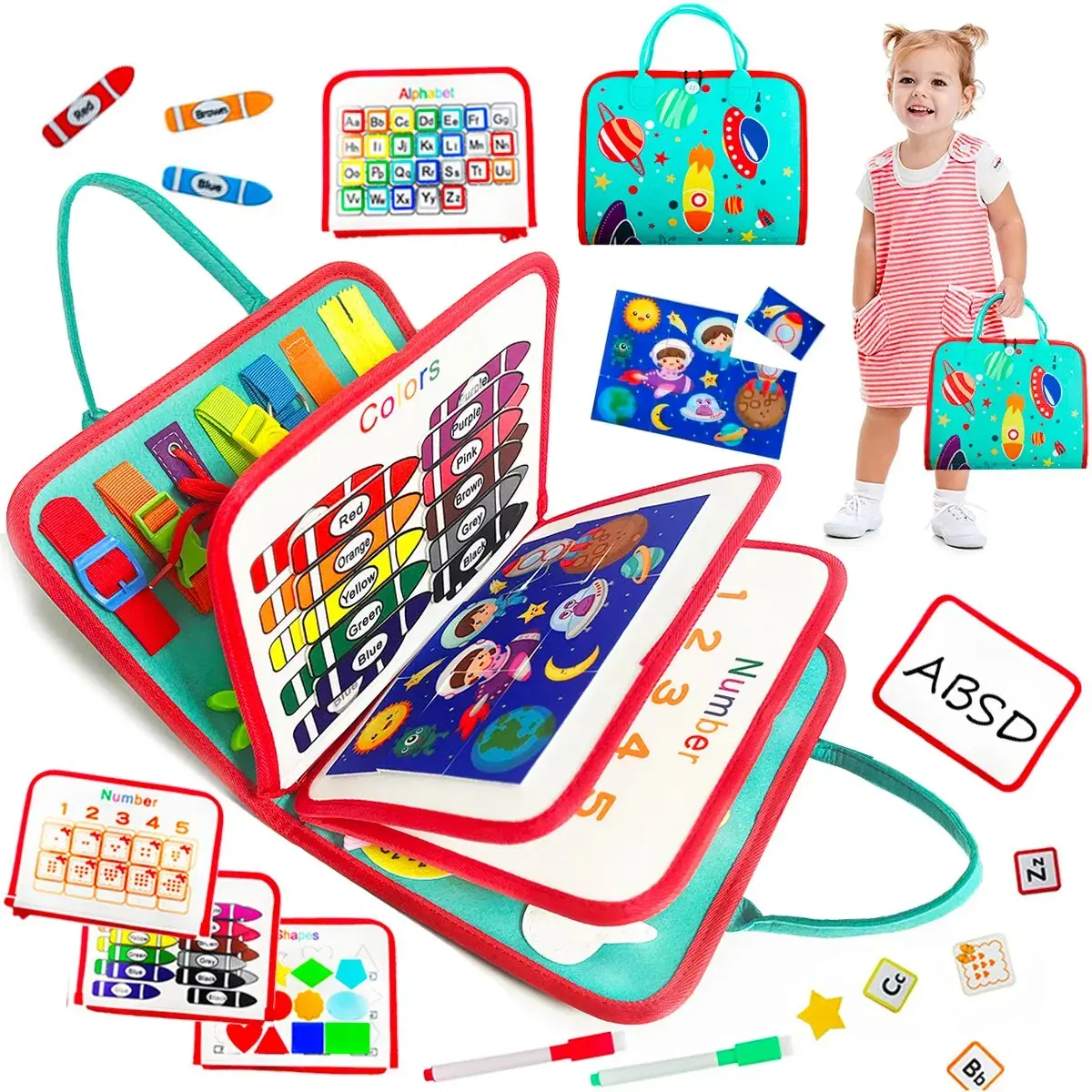 Montessori Busy Board - Montessori Inspired Multi Activity Playset, Sensory Activity Board, Toddler Fine Motor Skill Learning Toy, Unisex Preschool Travel Gift, Montessori Inspired Other