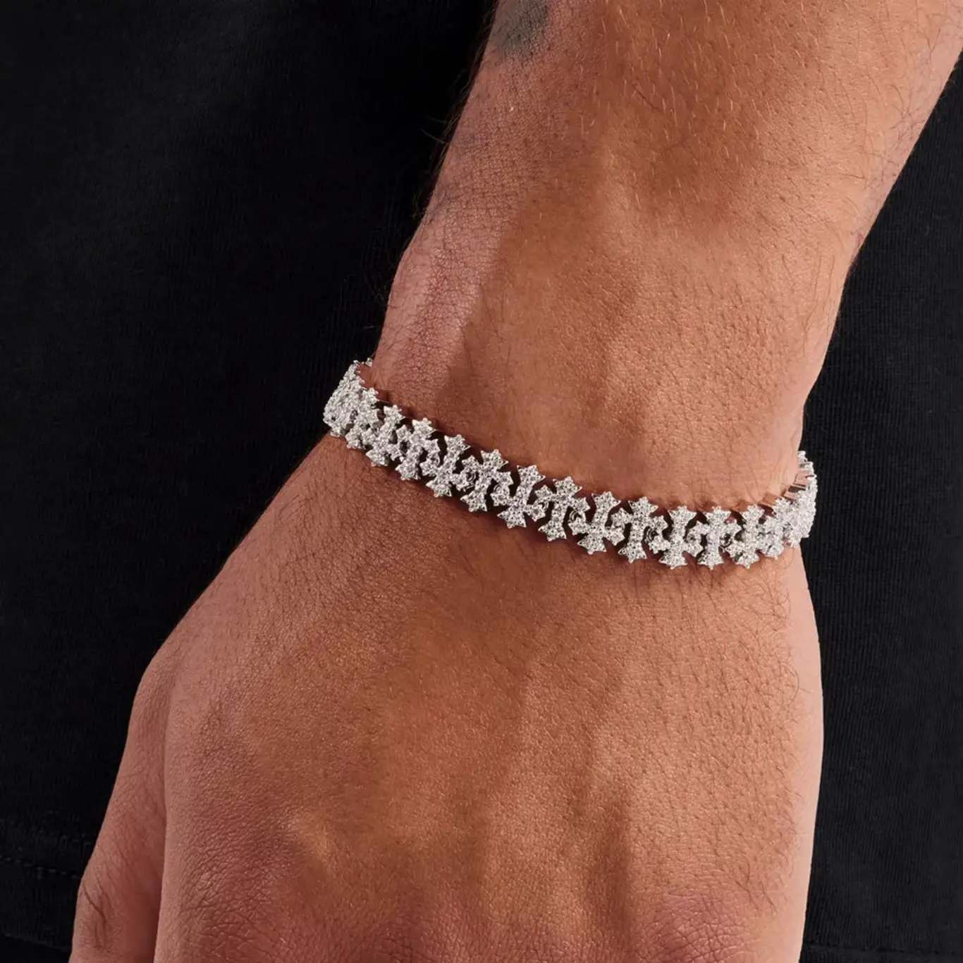 Luxury Cross Link Bracelet – Iced Out Brass Silver-Tone Christian Jewelry for Men & Women