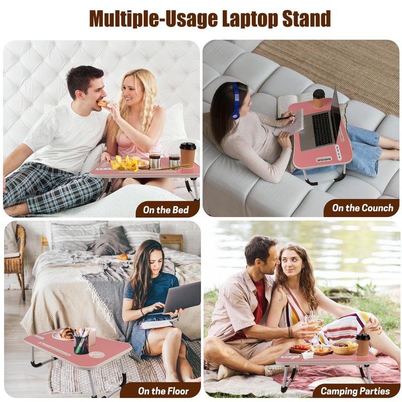 WGCTEK Laptop Bed Desk, Portable Foldable Laptop Table, Lap Desk Tray Table with 4 USB Ports, Storage Drawer and Cup Holder, for Bed/Couch Working, Reading