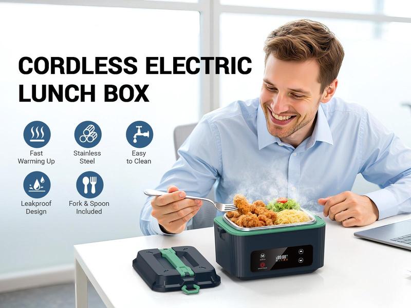 OGERY Self-Heating Electric Lunch Box, 100W Faster Heated Cordless Lunch Box for Adults with Automatic Heating, 40 fl oz 304 Stainless Steel Food Warmer with Timer for Hot Meals Anywhere