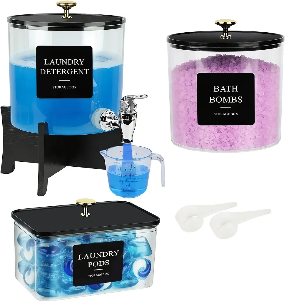Liquid Laundry Detergent Storage Container Dispenser, Clear Laundry Room Organization Laundry Pods Container & Dryer Sheet Holder with Lids & Labels, Fabric Softener Dispenser for Detergent Powder Dryer Balls Beads, Container Set