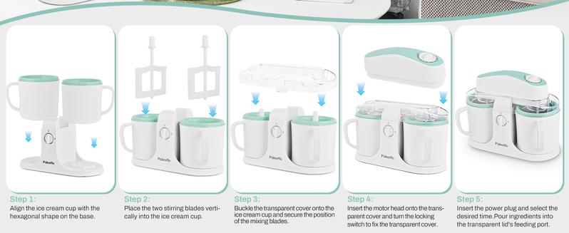 Pukomc Ice Cream Maker Machine for Home Use, with Two Ice Cream Bowls,Simple Operation and Easy to Clean,White Green