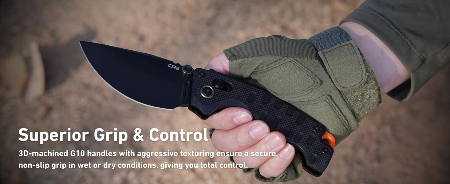 CJRB Doubletap Thumb Stud & Recoil Lock V2 Tatical Knife Blue G10 Handle(3.86'' D2 Stone Wash Blade)