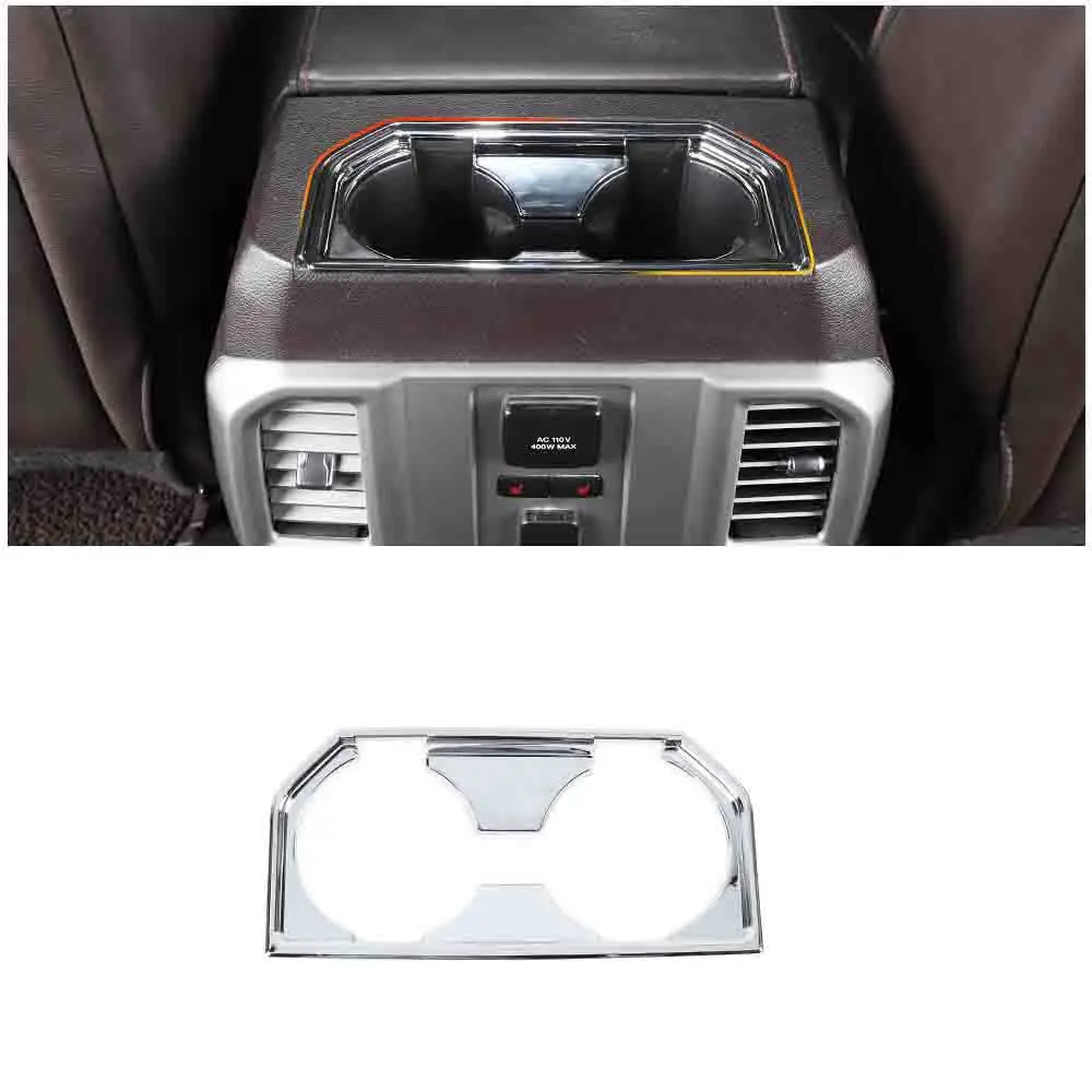 1 x High-Quality ABS Interior Center Console Rear Cup Holder Trim Cover Decor, Laser-Cut Perfect Fit for 2015-2020 Ford F150, Pre-Pasted UV-Resistant Car Interior Sticker, DIY Installation, As Shown