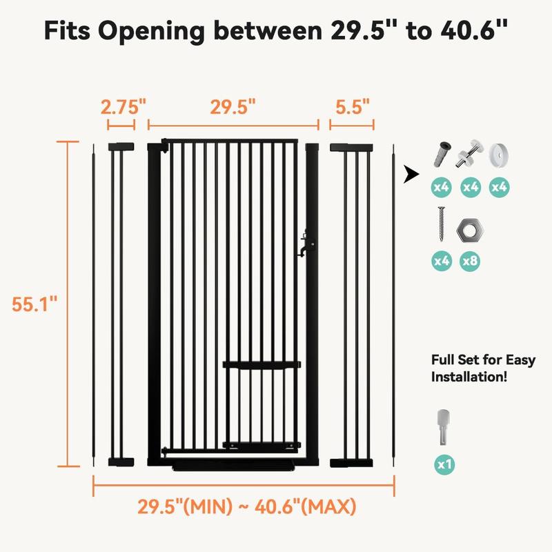 COMOMY 55.1" Extra Tall Pet Gate for Cats, 29.5-40.6" Extra Wide Cat Gate with Adjustable Cat Door, Pressure Mounted Easy Walk Through Pet Gate with Door for Stairs, Doorways, Kitchen Safety Fences, Valentine's Day
