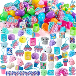48 PCS Prefilled Easter Eggs with Assorted Toys, Stress Relief Toys for Easter Egg Hunt, Basket Stuffers, Party Favors, and Goodie Bag Fillers