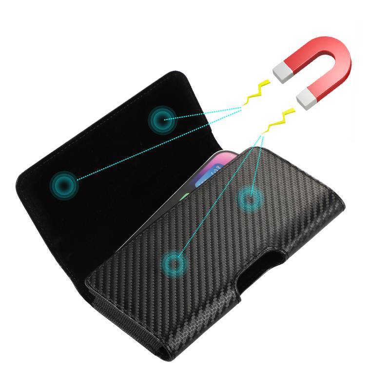 Cell Phone PU Leather Holster Carbon Fiber Texture 360°Rotating Belt Clip Magnet Pouch Man Waist Bag Carrying Perfect For Outdoor Daily Use