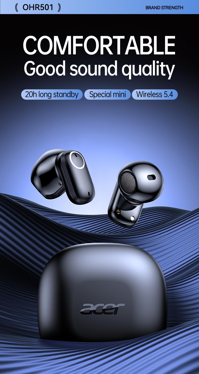 Acer OHR501 Wireless Audio Earbuds, Semi-in-ear Design Noise Cancelling Headphones, Powerful Customized Sound, Headset for Commute, Sports Electronic Clear Call Beige