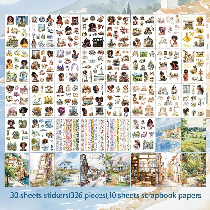 326 PCS 40 Sheets Melanin Black Girl Sticker Book – Afro-Aesthetic Planner Stickers with Washi Tape for Journals, Scrapbooking, Planners & DIY Crafts, TikTokShopJumpstartSale