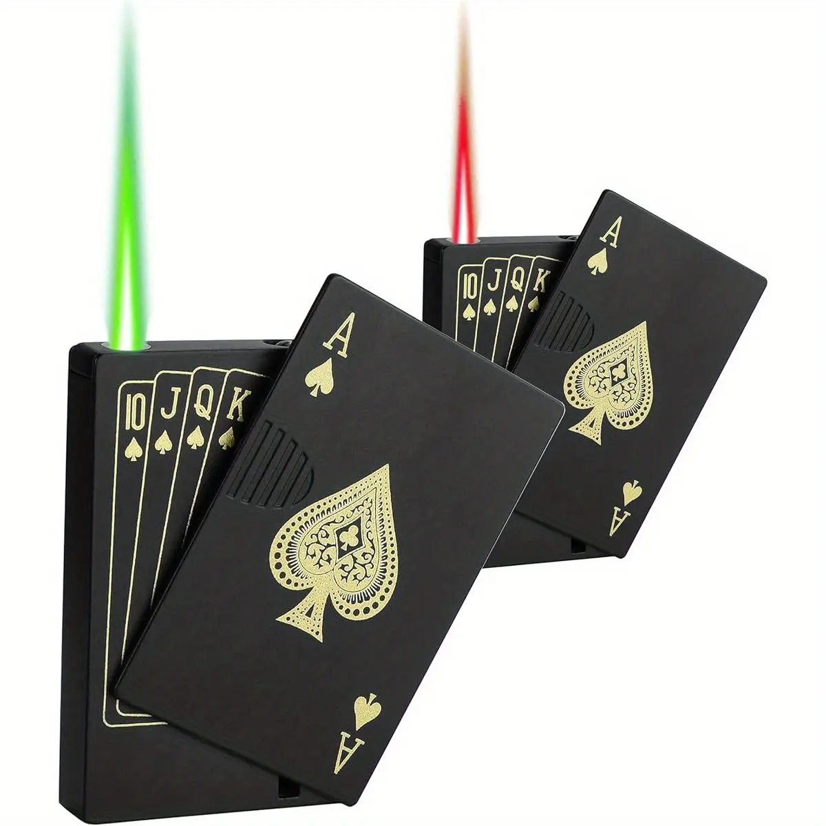 Jet Torch Lighter,Green+ Red Flame Ace Card Lighter, Cool Lighter Windproof Poker Design, Refillable Butane, for Outdoor, Indoor, Camping, BBQ, Candle, Birthday, Gift ( Without Gas)