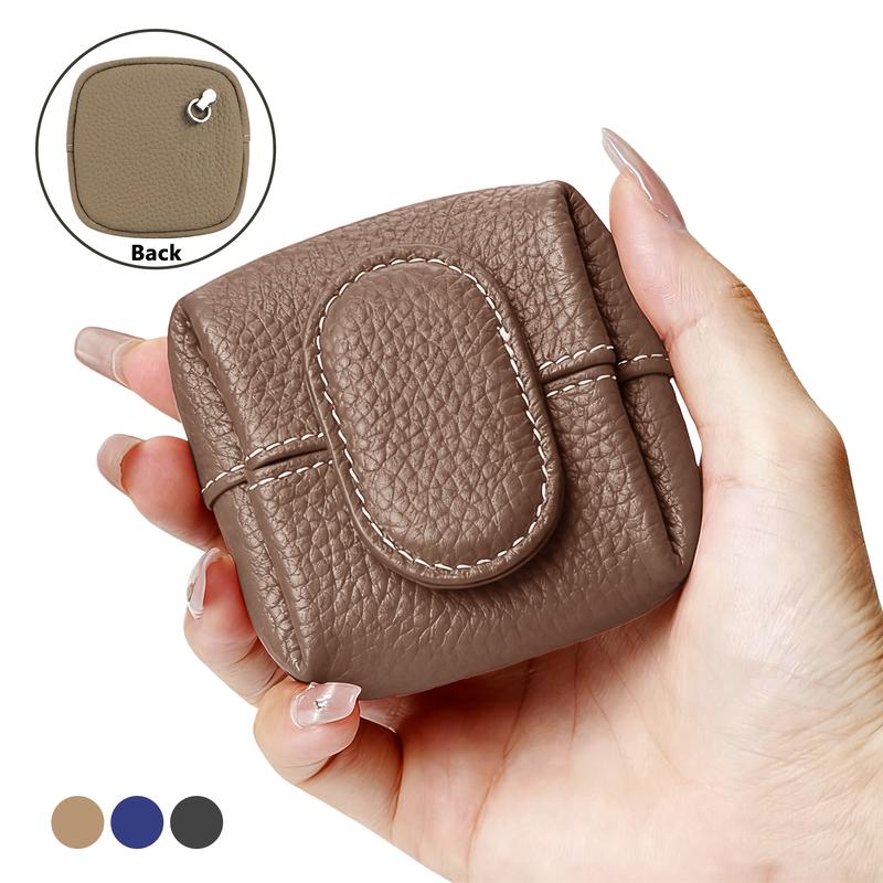 Mini Lychee Pattern Coin Purse, Solid Color with Keychain Earphone Storage Bag,  Casual Change Bag for Daily Use fashionable Genuine Leather mini coin purse birthday gift option Stylish Wallet Bifold Wallet