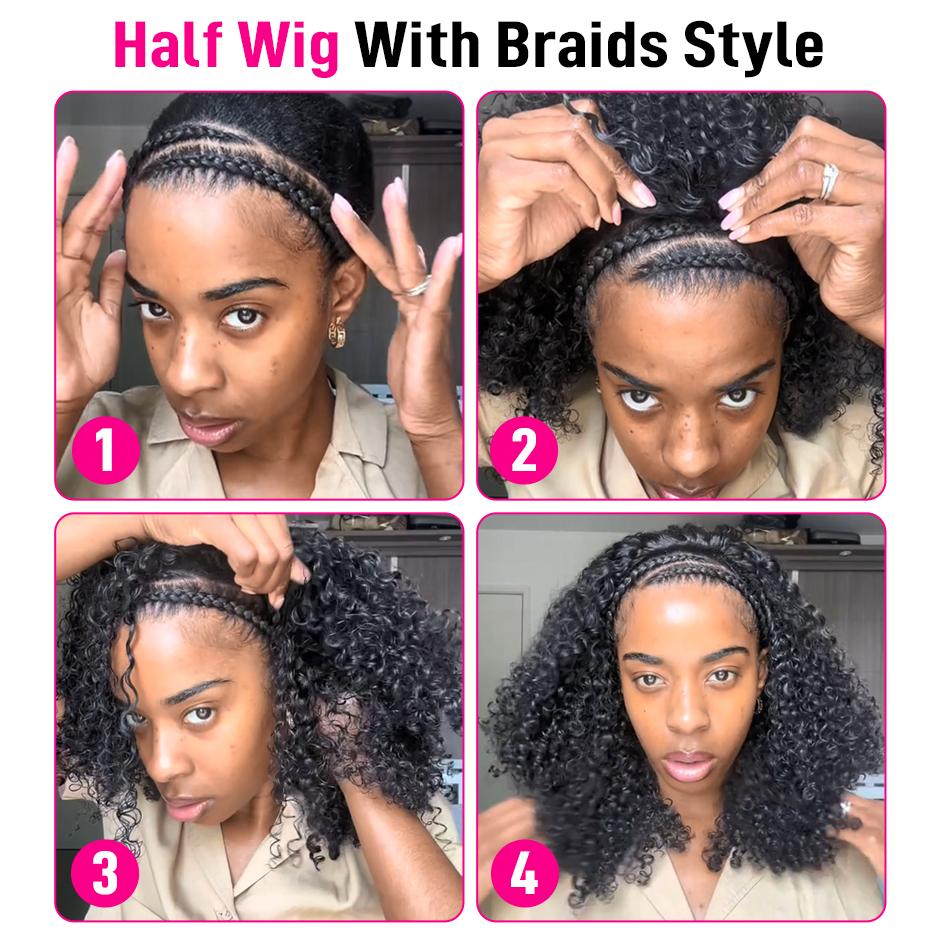 【3 IN 1 Half Wig】FORGIRL FOREVER Flip Over Wear Go Half Wig With Drawstring Invisible Hairline Kinky Curly Wear Go Glueless Wig Beginner Friendly