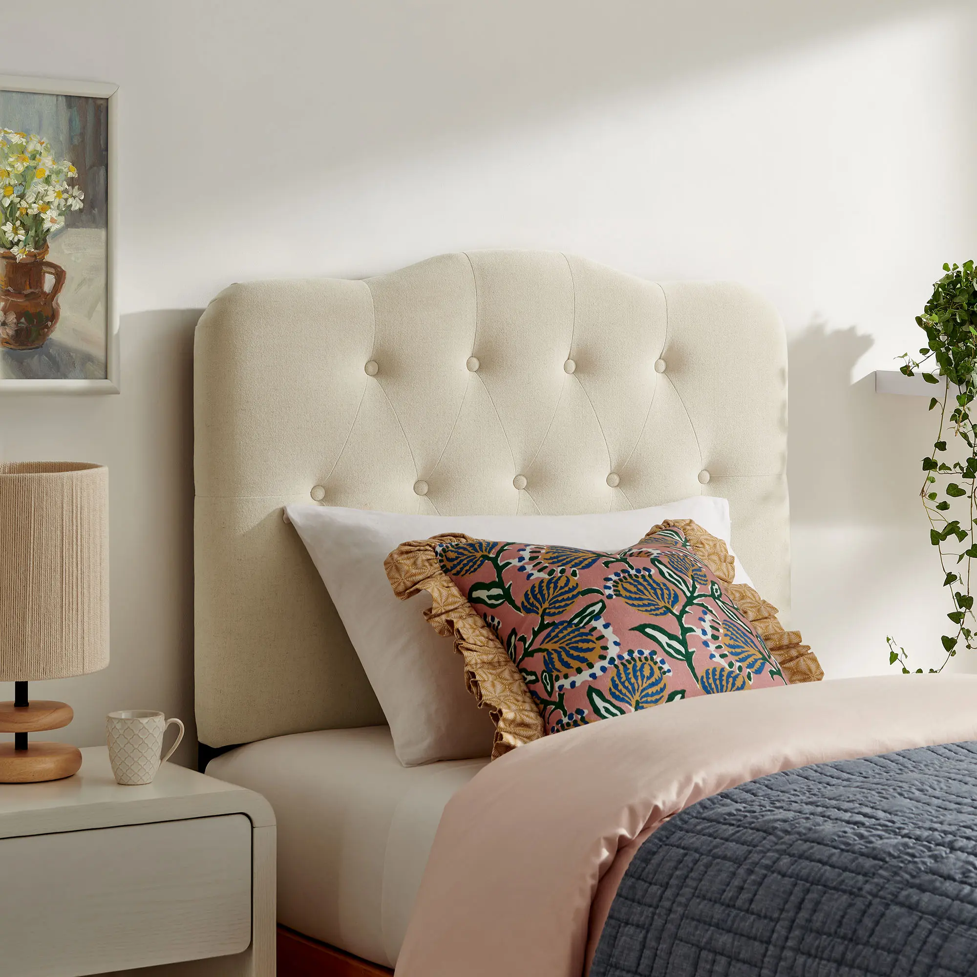 Annabel Premium Linen Blend Twin Headboard in Linen