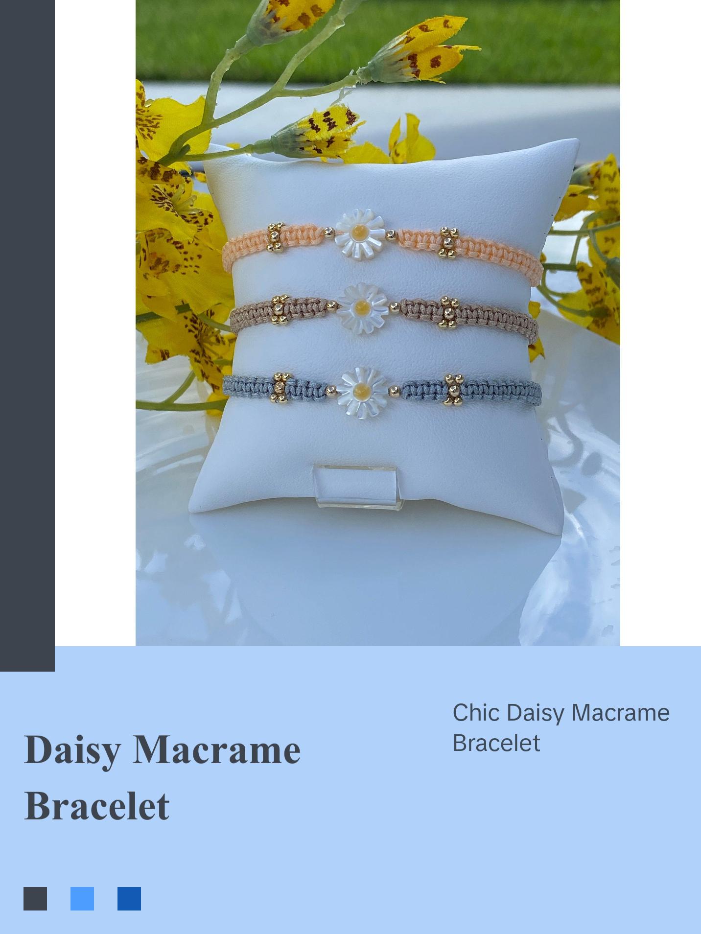 Adjustable Macrame Daisy Flower Bracelet