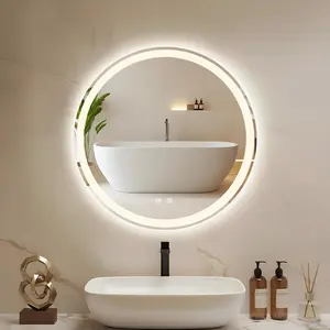Modern Round LED Wall Mirror, Anti-Fog Smart Touch, Front & Back Light, 3 Color Temperatures with Memory, White, 24–35 Inch Options