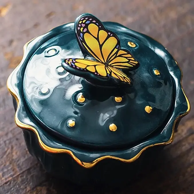 Butterfly Wish Ceramic Jewelry Box – Hand-Painted Trinket & Bracelet Storage Jar