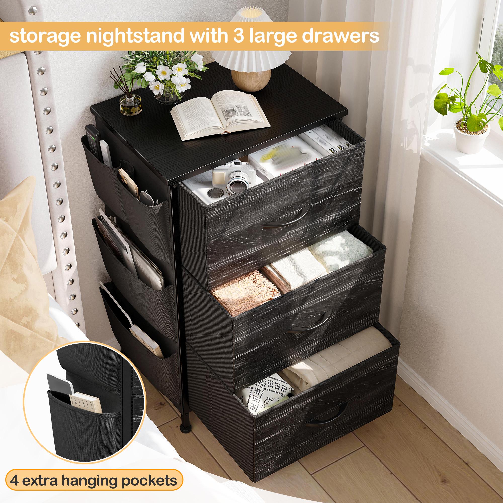 Homkdom Nightstand Sets of 1/2 With 3 Drawers,25.6 Inch Bedside Table with Side pocket & Wooden Top, Small Dresser for bedroom,Living Room,Entryway