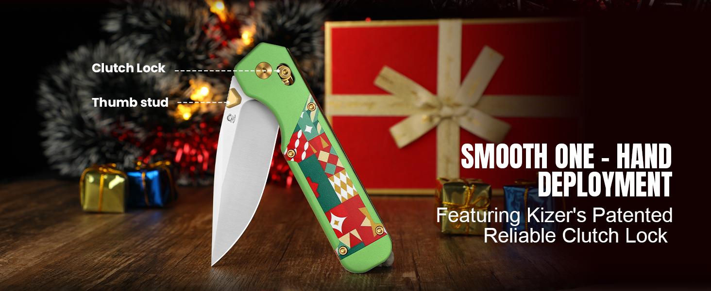 Kizer Christmas Exclusive Edition S45VN Aluminum & G10 Ki3634MC1, V3634MC1 with Nitro-V & G10 & Mkuruti Wood, X'mas Green, Men Gift xmas holiday surprise gift