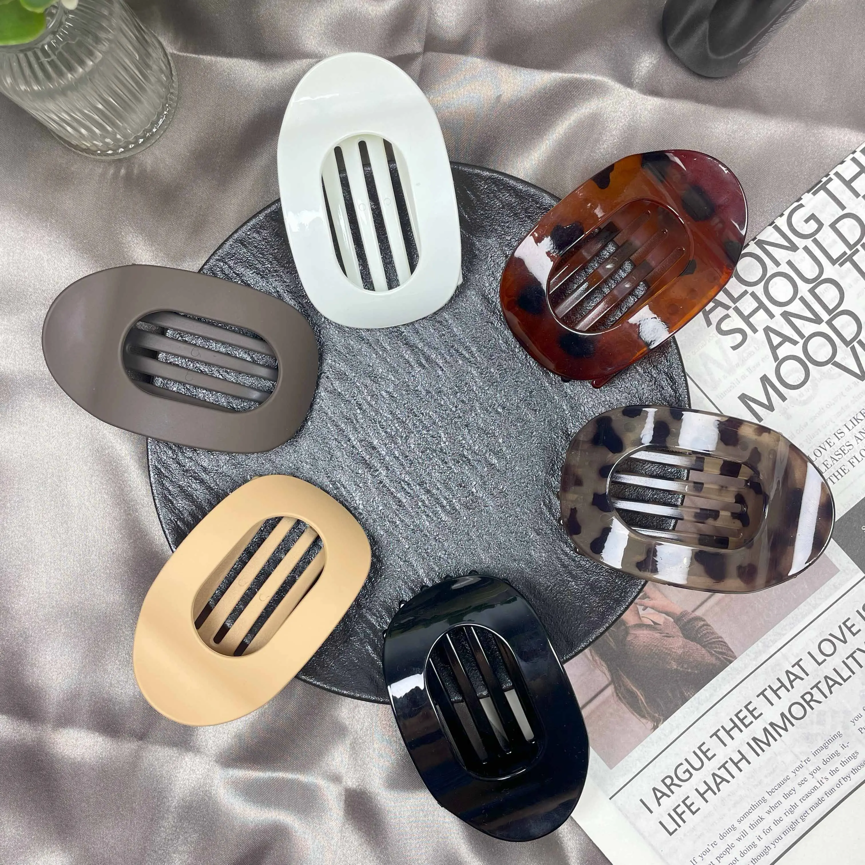 Women's Hair Claws Set, 6-Pack Matte & Camouflage Acrylic Clips, No-Crease Flat Design with Strong Hold for Thick Hair & Messy Buns, Fashion Hairpins, Acrylic Pvc, Claw Shape, Simple, Personal Use, Daily, Gentle Wear, Gift-Worthy Set, Birthday, Female, Cl