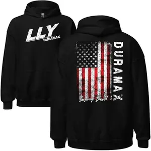 LLY Duramax Hoodie Mens Diesel Truck Hooded Sweatshirt With American Flag Design